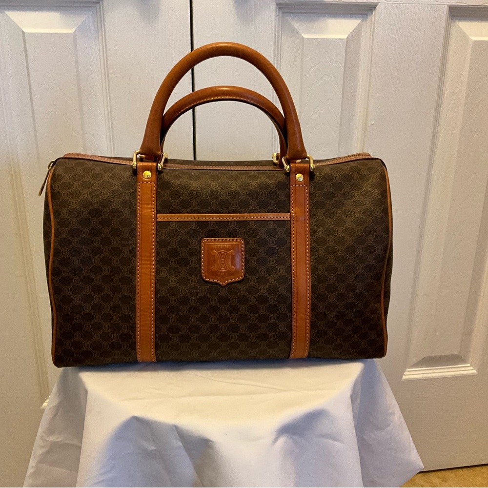 Celine Boston Bag with Tan Leather Trim